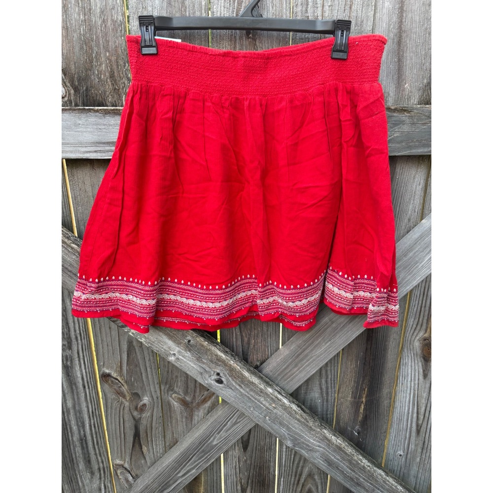 Old Navy Red Smocked Waist Embroidered Hem Gauze Mini‎ Skirt XL New